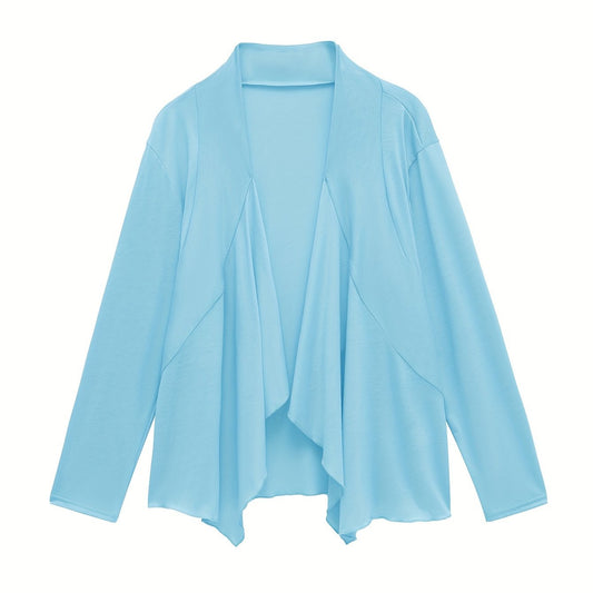  Solid Long Sleeve Open Front Stretch Cardigan