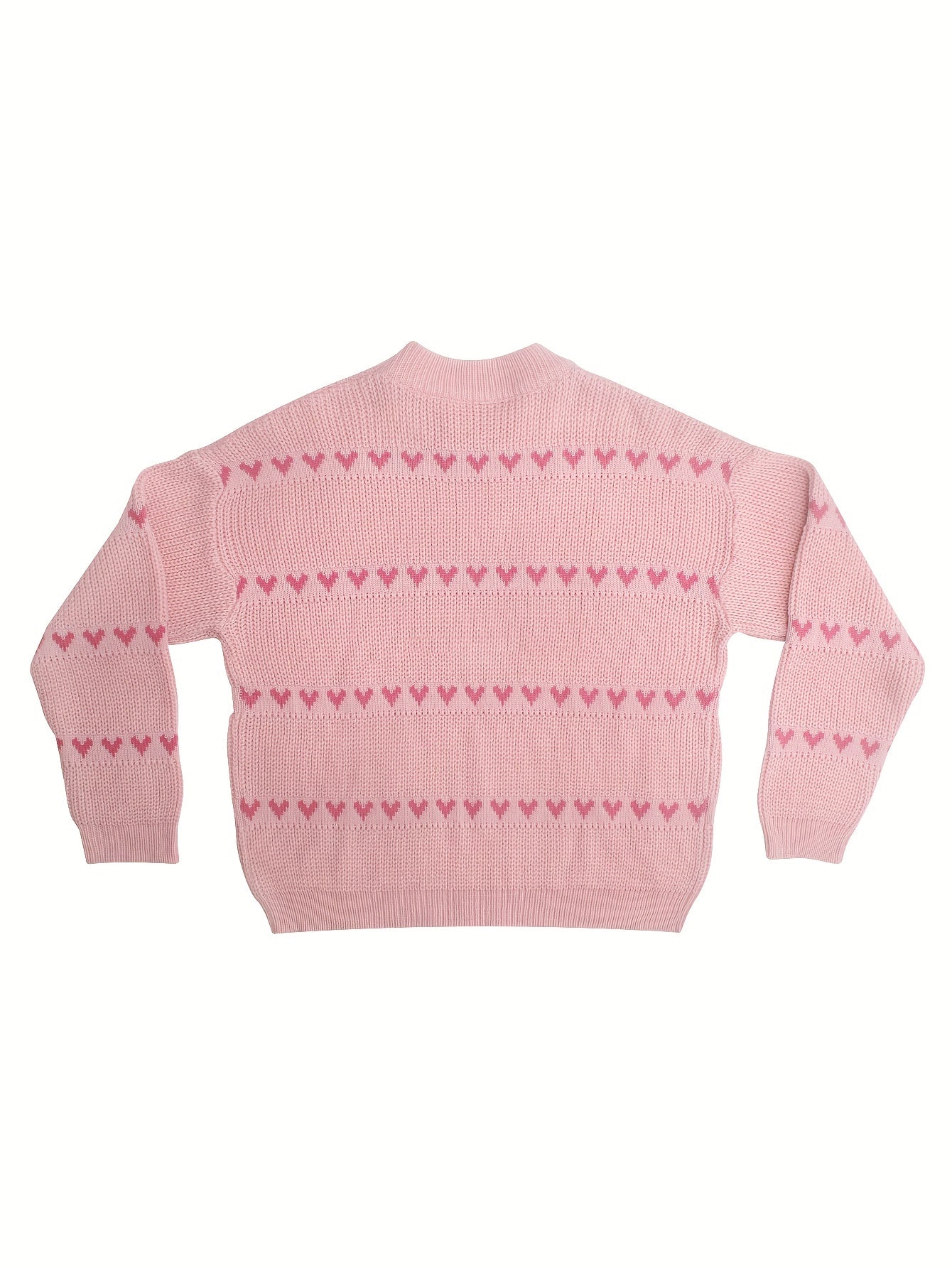  Heart Print Drop Shoulder Sweater