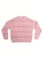  Heart Print Drop Shoulder Sweater