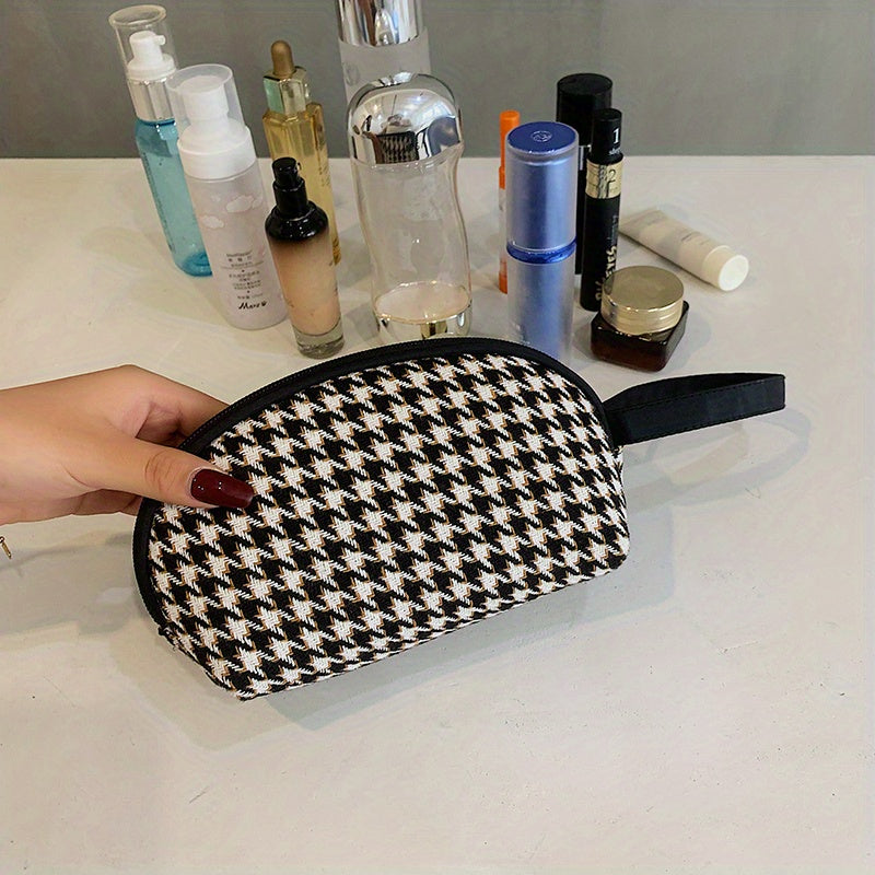 Houndstooth Pattern Makeup Pouch Zipper Cosmetic Bag