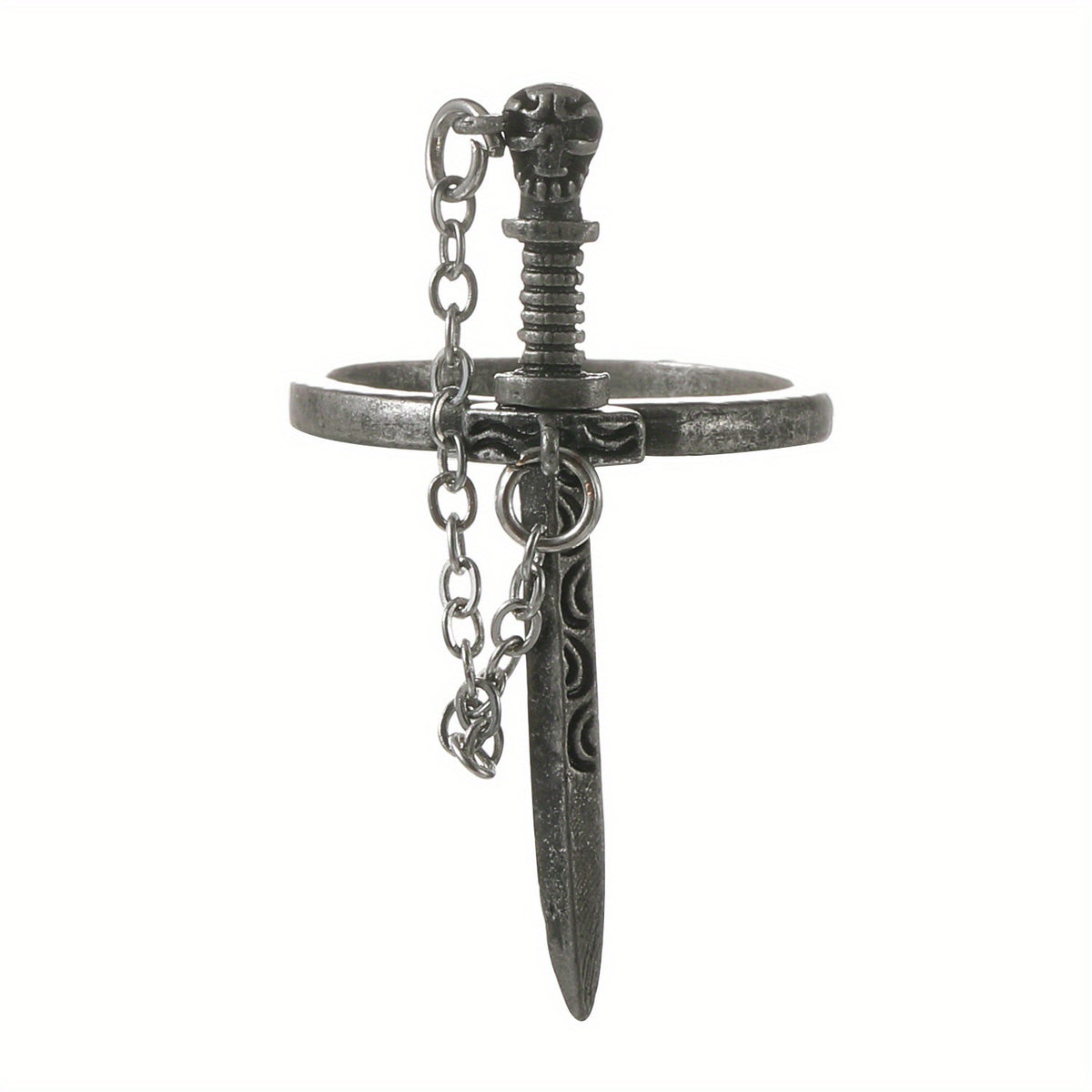 Gothic Style Cross Sword Ring Silver Plated Zinc Alloy