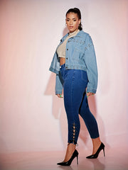  Lace Up High Waisted Skinny Denim Pants