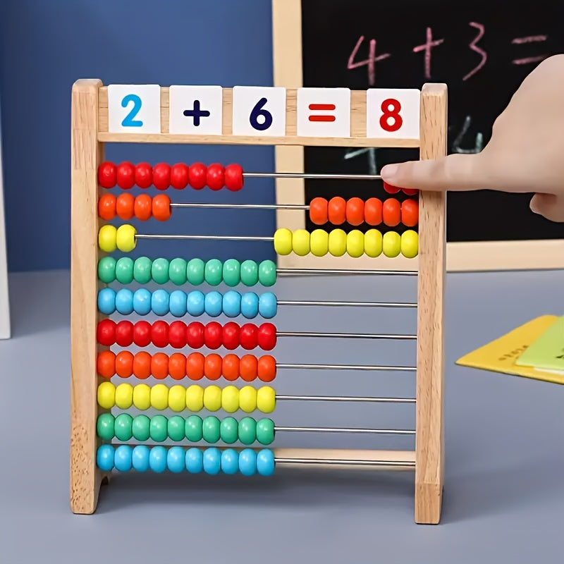 Wooden Abacus with Colorful Beads and Number Cards