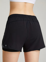 2 in 1 Running Shorts High Waist Zip Pockets Activewear