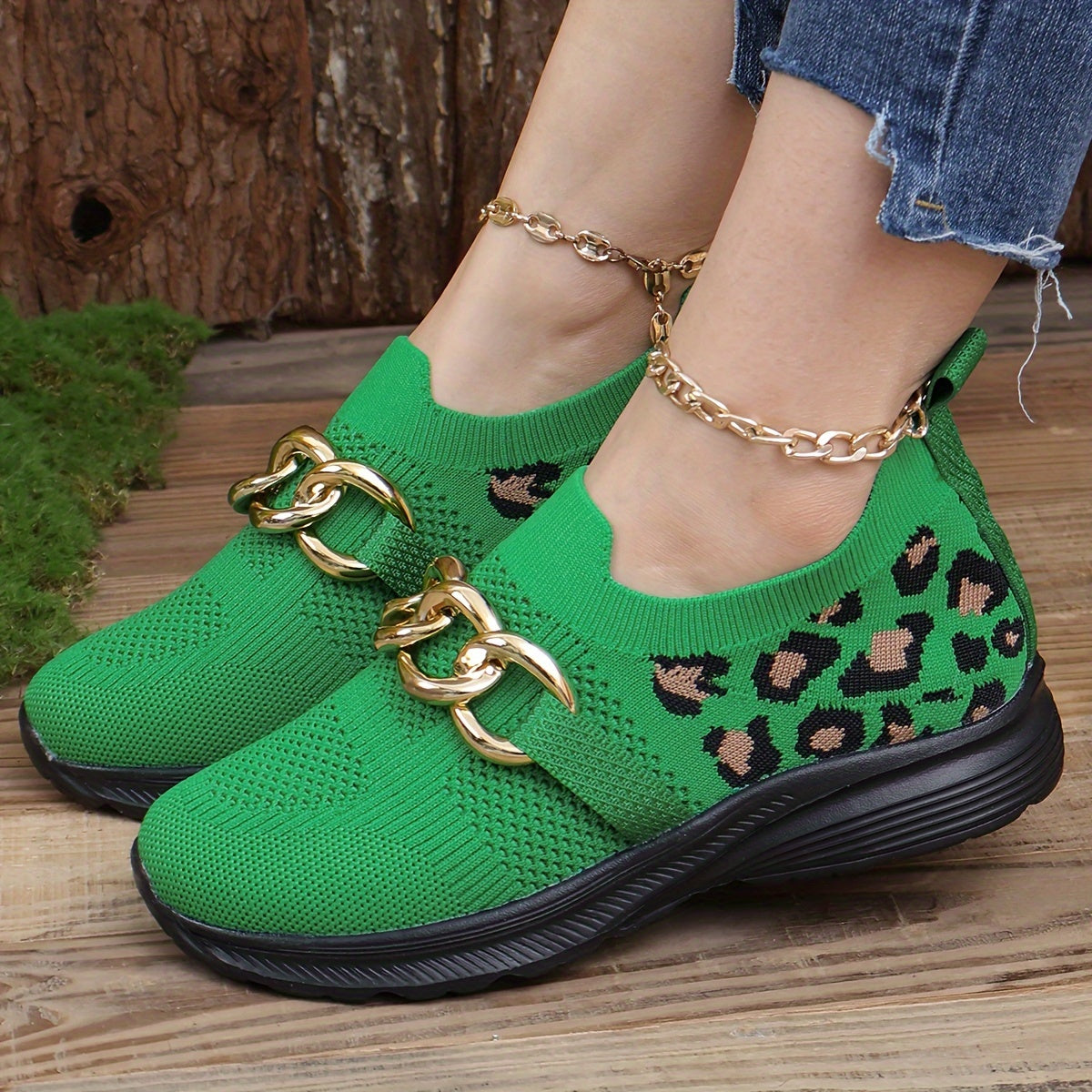 Leopard Print Low Top Sport Shoes Lightweight Walking Flats