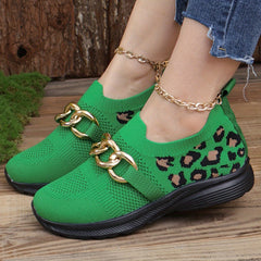 Leopard Print Low Top Sport Shoes Lightweight Walking Flats