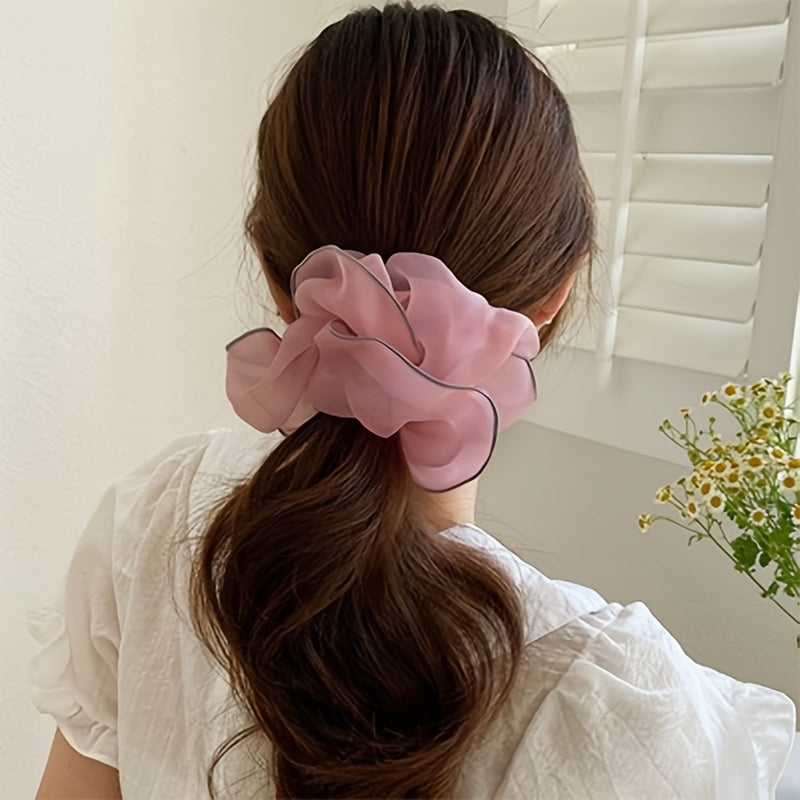 Two Tone Mesh Scrunchie Hair Tie For Women Girl