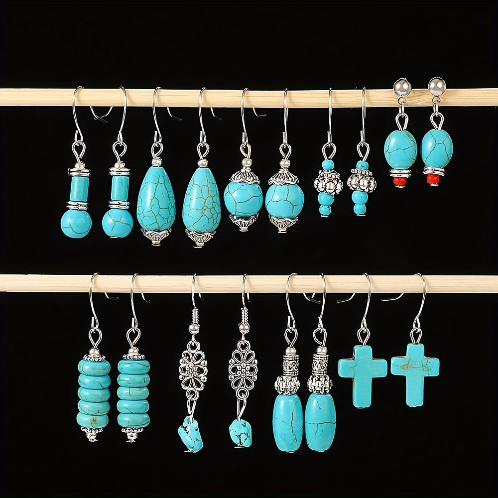 Turquoise Bohemian Hook Earrings Silver Plated Jewelry