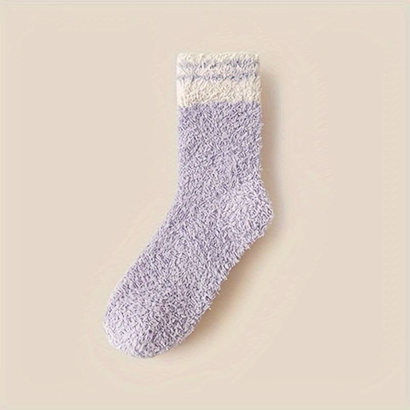 5 Pairs Striped Fuzzy Socks Comfy & Warm Women's Stockings