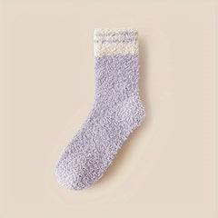 5 Pairs Striped Fuzzy Socks Comfy & Warm Women's Stockings
