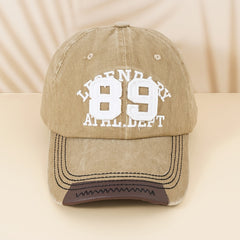 Distressed Baseball Cap with Leather Patch Embroidery