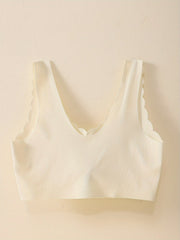Scallop Trim Wireless Push Up Bra Comfy & Breathable Women's Lingerie
