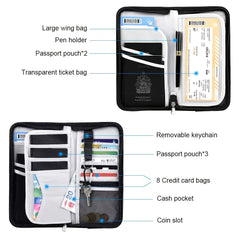 Family Passport Holder RFID Blocking Travel Wallet Organizer With Zipper
