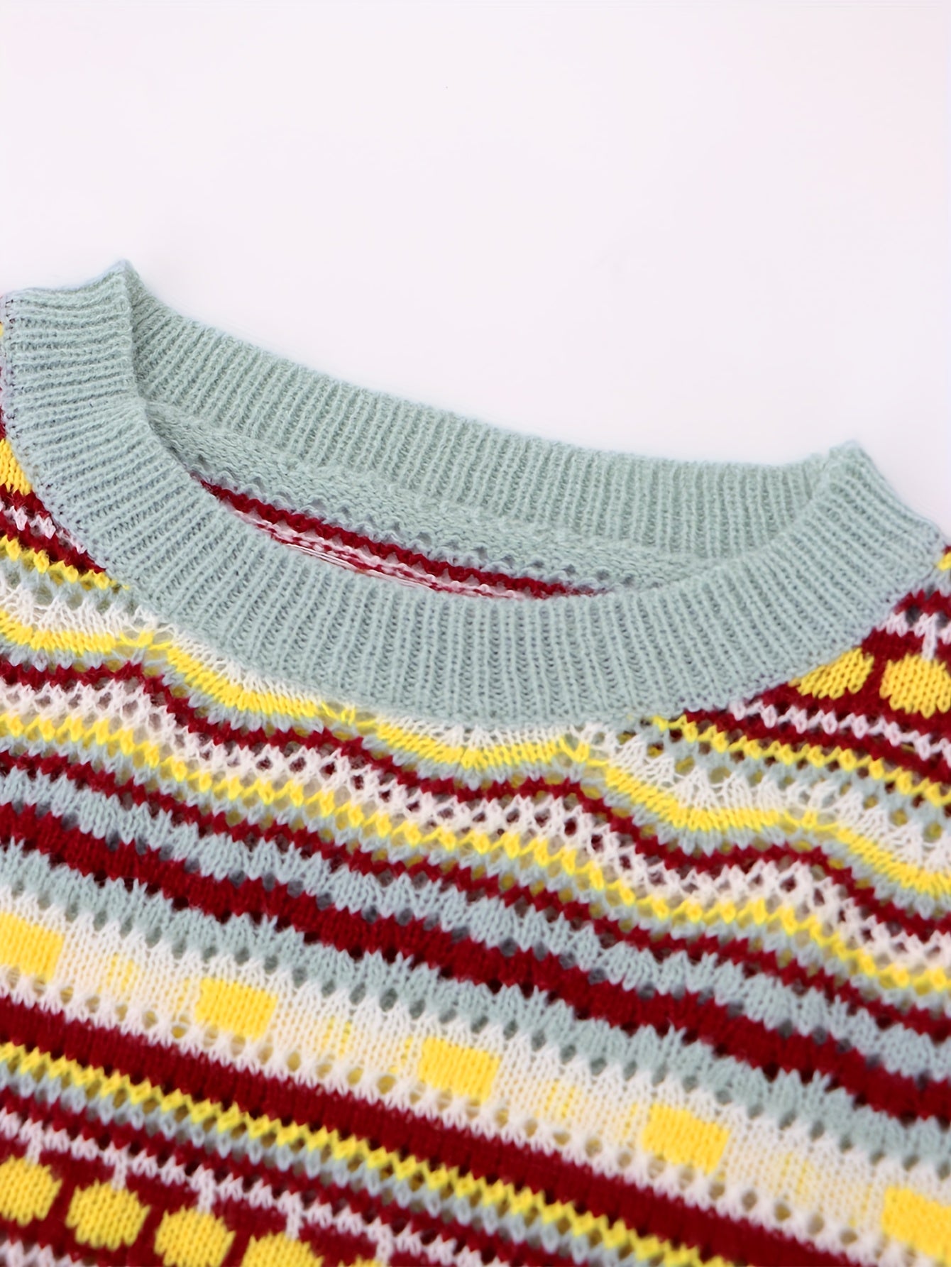  Colorblock Geometric Print Sweater
