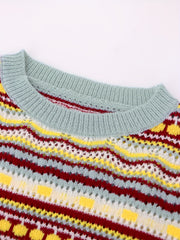  Colorblock Geometric Print Sweater
