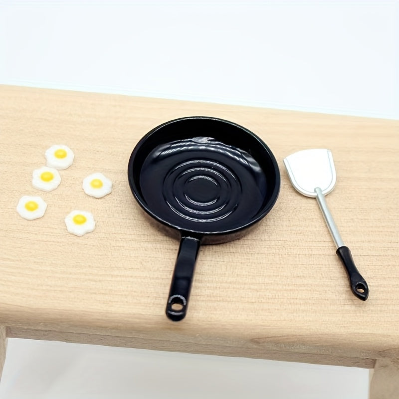 7pcs Food Play Pan Fried Egg and Spatula Set for Dollhouse Scene