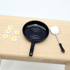 7pcs Food Play Pan Fried Egg and Spatula Set for Dollhouse Scene