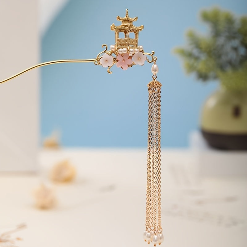Hanfu Dress Hairpins Clips Faux Pearl Tassel Hair Pin Headpieces