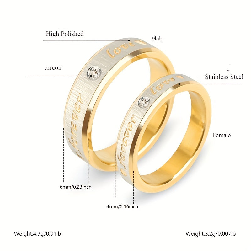 Forever LOVE Titanium Steel Couples Ring Stainless Steel Faux Diamond Ring