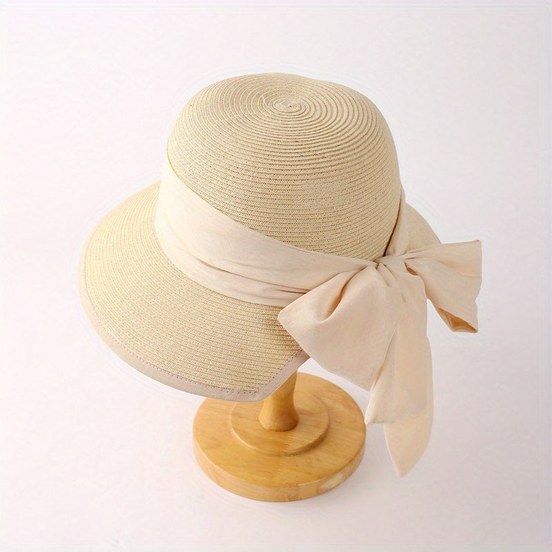 Bowknot Ribbon Sun Hat Wide Brim UV Protection Straw Hats Classic Summer