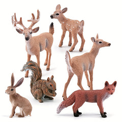 6pcs PVC Animal Set: Deer, Fox, Squirrel, Rabbit, Reindeer Desktop Ornament