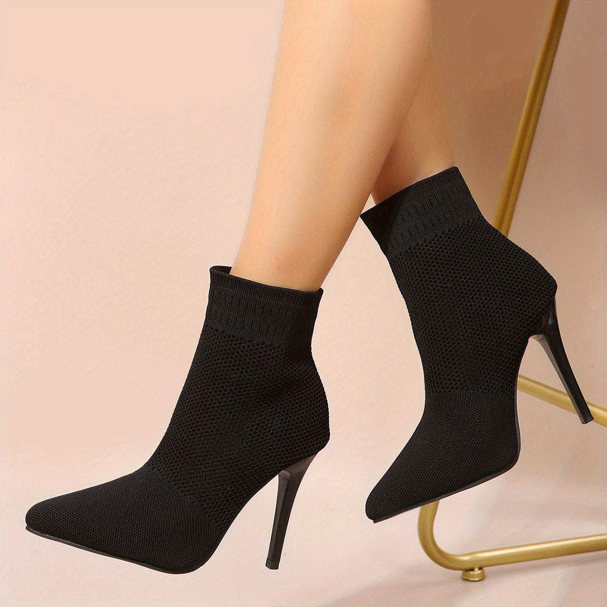 Women's Knit Stiletto Heels Point Toe Pumps Comfortable Dress Pumps
