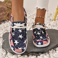 Women's Star & Striped Canvas Shoes Lace Up Outdoor Casual Shoes