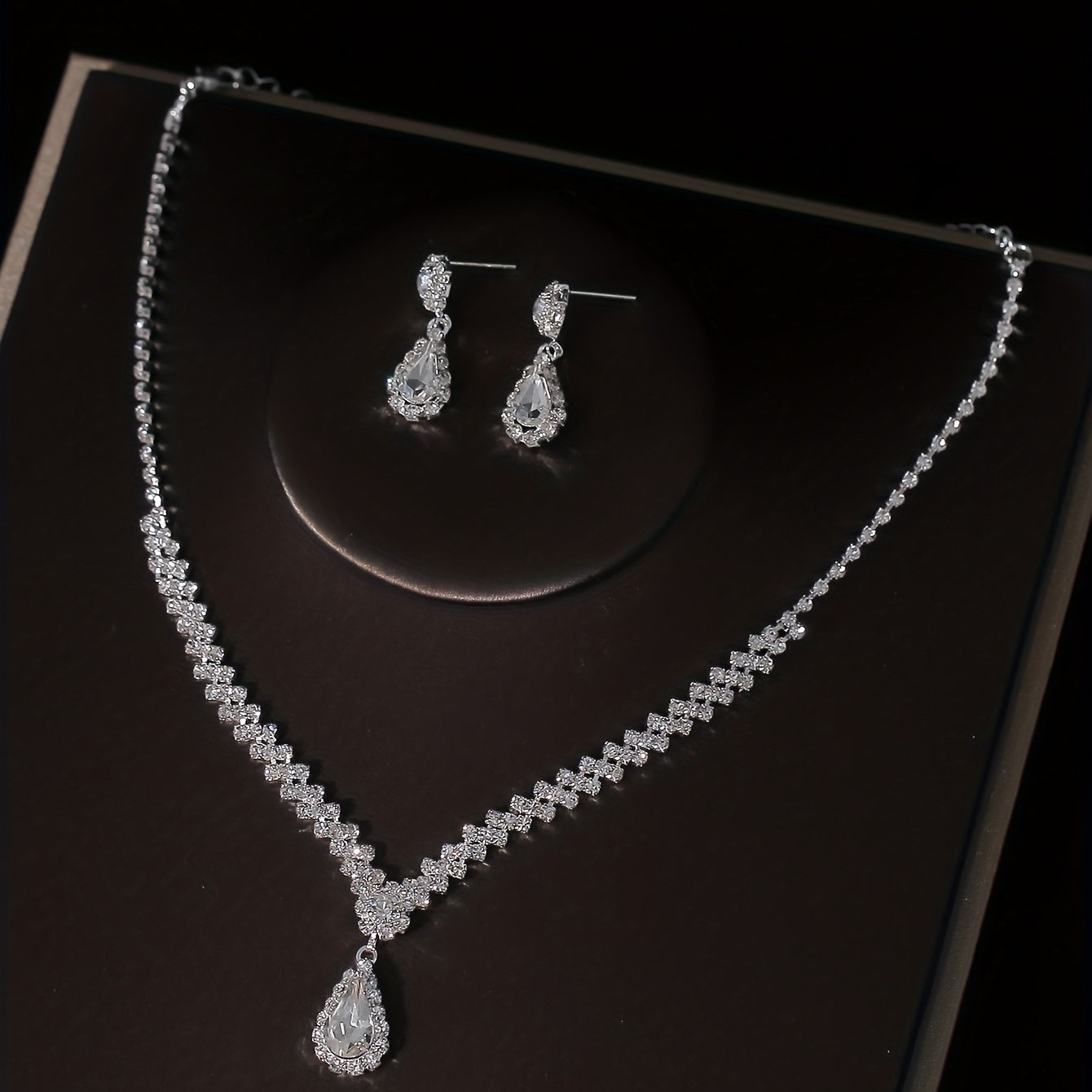 3pcs Crystal Bridal Crown Necklace Earrings Set