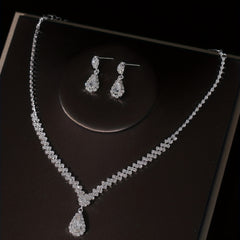 3pcs Crystal Bridal Crown Necklace Earrings Set
