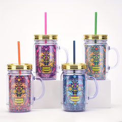 18oz Halloween Skull Water Cup Portable Straw Cup Sealed Carnival Cup