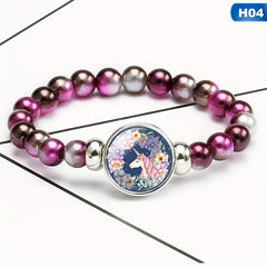 12 Rainbow Unicorn Glass Beads Bracelets for Girls Party