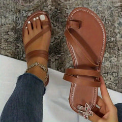Women's Toe Loop Flat Slides Beach Shoes Casual Summer Sandals