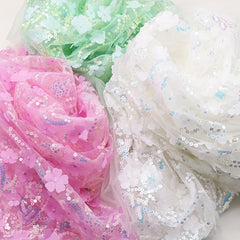 1yard 3D Flower Tulle Fabric Wedding Sewing For Decor Clothes Crafts