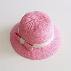 Girls Straw Sun Hat with Bow - Sunshade Bucket Hat