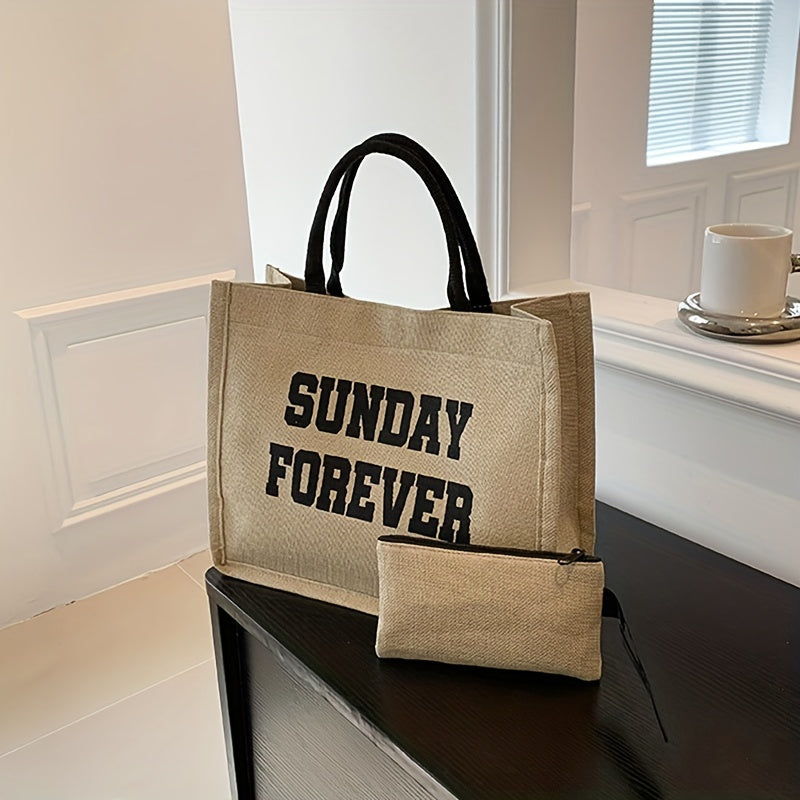 Durable Tote Bag With Little Pouch Magnet Canvas Large Capacity Handbag