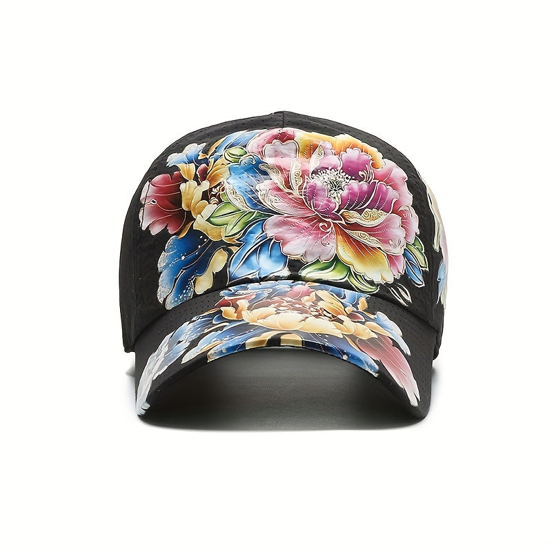 Boho Flower Print Baseball Cap Quick Drying Mesh Sports Sun Hat