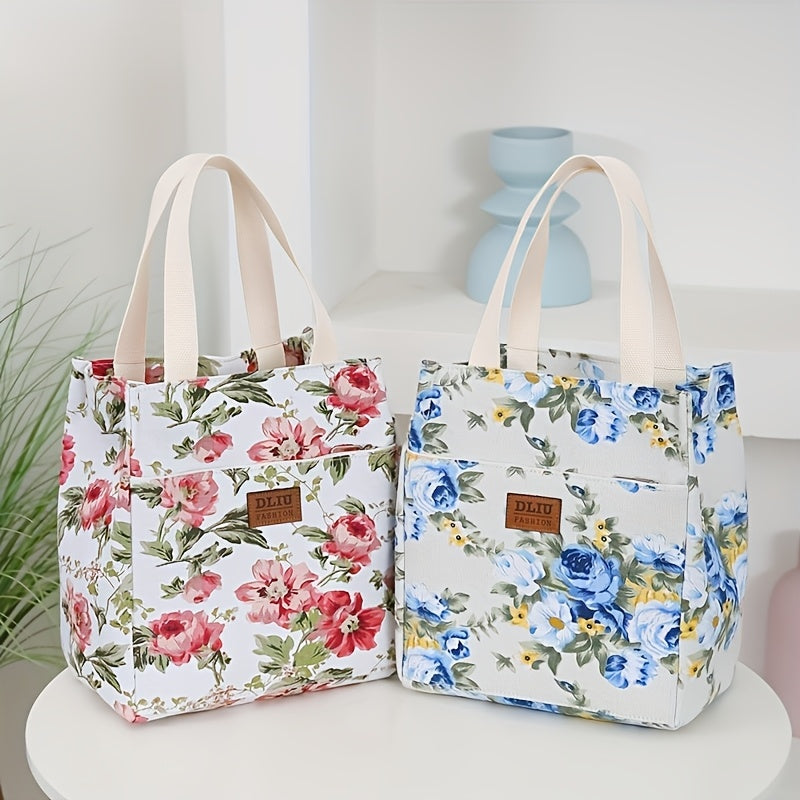 Vintage Floral Tote Bag with Zipper Closure and Front Pocket