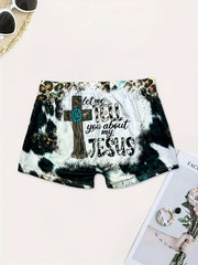 Women's Plus Western Leopard & Cross Skinny Shorts