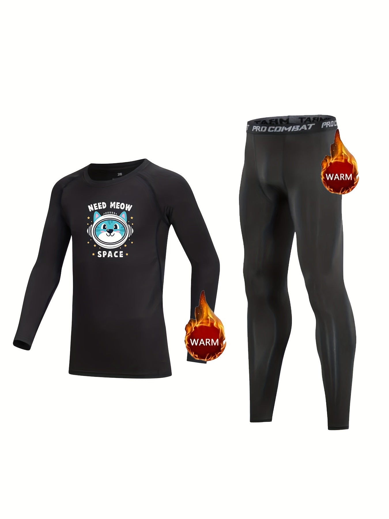 Kids Cartoon Dog Compression Set Long Sleeve Crew Neck Pullover
