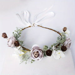 Boho Flower Garland Headdress Bridal Wreath Head Hoop Wedding Hair Accessories