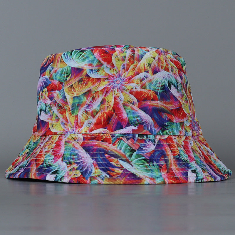 Reversible Bucket Hat Cyberpunk Gradient Flower Swirl Fisherman Cap