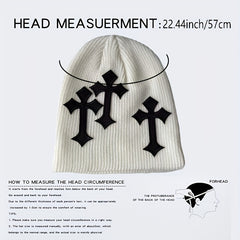 Gothic Cross Patch Knitted Beanie Solid Skull Hat Hip Hop Warm Knit Hat