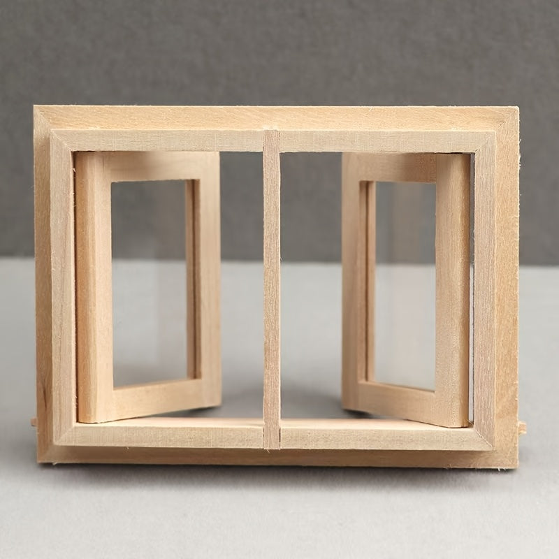 1/12 Wooden Dollhouse Window Frame Sliding Light Beige Model