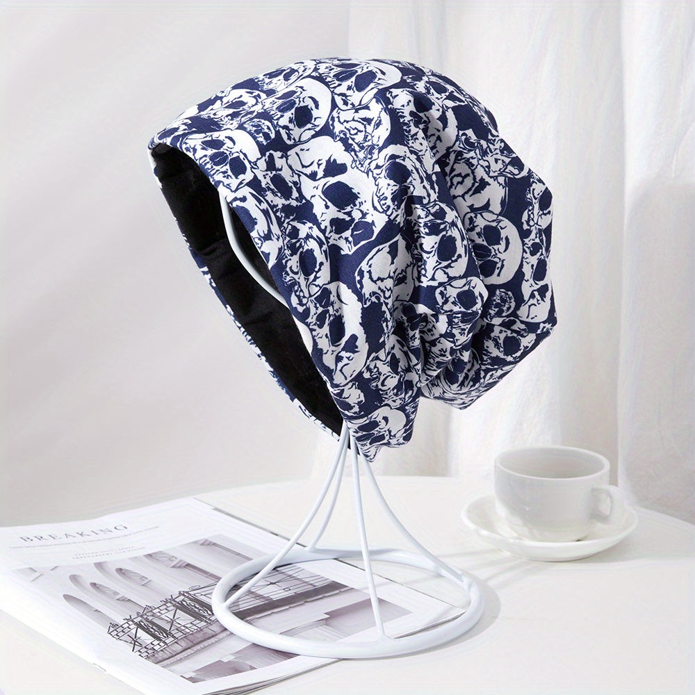 Men's Pullover Skull Print Knitted Stacking Turban Hat