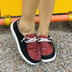 Sequins Slip On Colorblock Canvas Shoes Lightweight Casual Daily Shoes