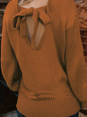  Solid Color Sweater with Knot Back Detail