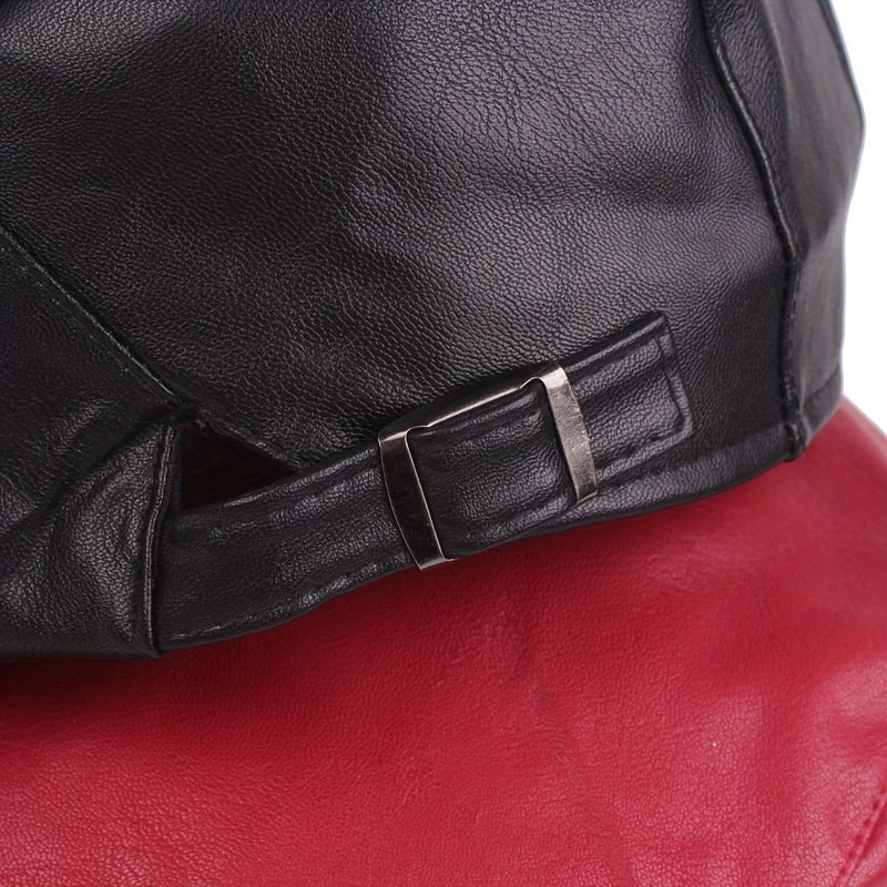 Retro PU Leather Adjustable Beret Duckbill Cap Solid Sun Hats Unisex