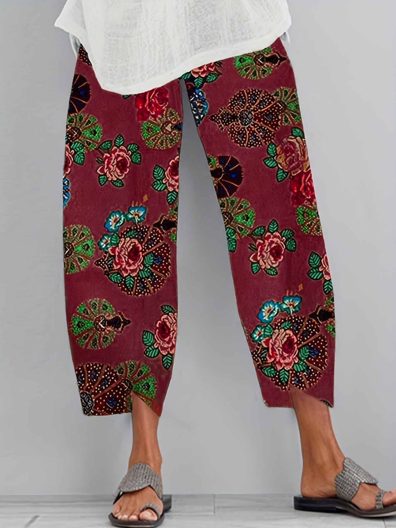 Women's Plus Floral Print Elastic Waist Pants