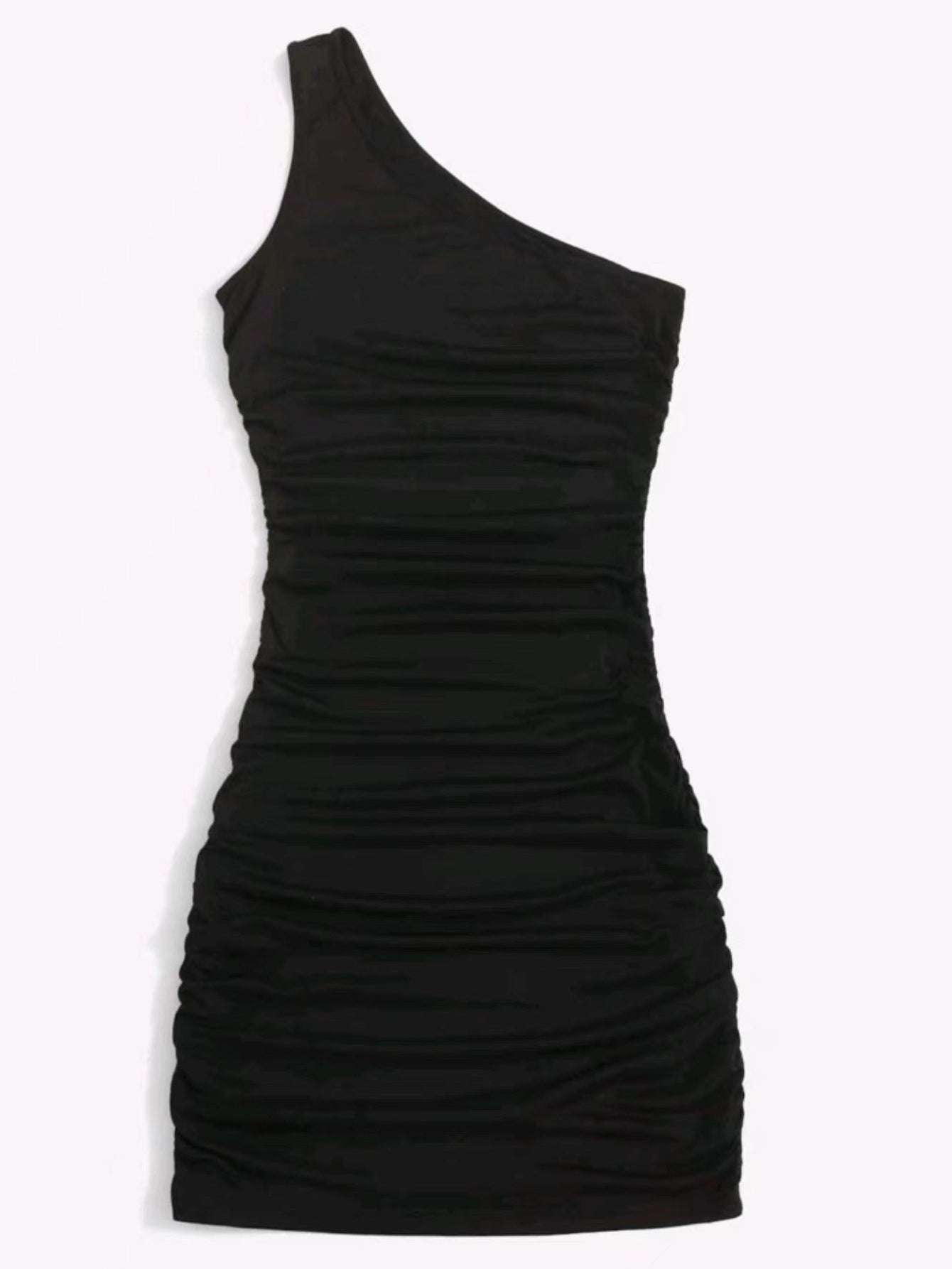 Y2K Solid One Shoulder Dress Bodycon Ruched Sleeveless Dress