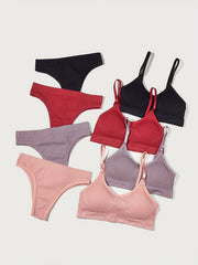 Solid Wireless Push Up Bra & Panties Lingerie Set Women's Underwear